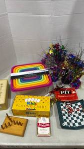 lot 2075 image: Lot of Games Playing Cards Chess Storage Containers Decorative Items