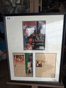 lot 78 image: Large black frame with magazine memorabilla