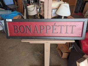 lot 82 image: Rectangular wall sign Bon Appetit in red and black