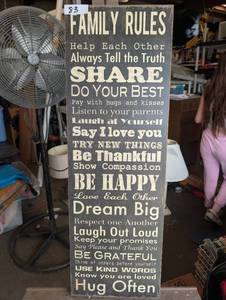 lot 83 image: Large Family Rules wall art