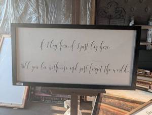 lot 130 image: Framed wall sign features cursive black typography with lyrics from the song Chasing Cars by Snow Patrol
