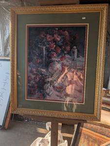 lot 131 image: Framed still life floral print titled Roses Entwined