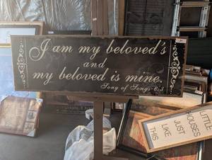 lot 134 image: Rectangular wooden sign with stand