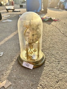lot 132 image: Vintage German brass 400-day anniversary torsion clock with a glass dome.