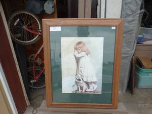 lot 39 image: vintage framed and double-matted art print of In Disgrace by Victorian painter Charles Burton Barber