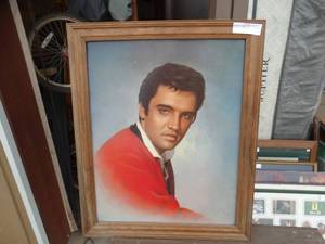 lot 51 image: Vintage framed portrait of Elvis Presley