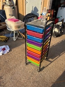 lot 123 image: Metal & Plastic Colorful Organizing Cart On Wheels.