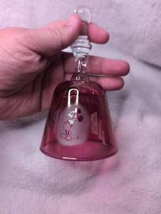lot 1008 image: Disney Mickey Mouse Glass Bell Etched MOM -Pink with Clear Handle