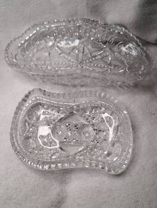 lot 1501 image: Cut Glass Oval Dishes 2-Piece Set Decorative Serving Trays - Candy Dish  Olive Dish