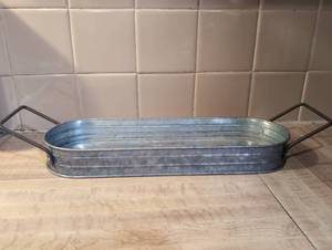 lot 2006 image: Galvanized Metal Decor Tray with Handles- 14.5 in long