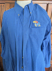 lot 4004 image: Antigua Kansas Jayhawks Blue Grid Button-Up Shirt XL