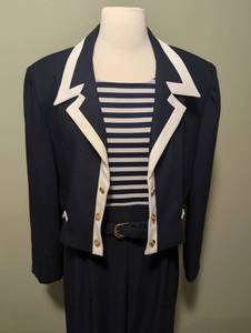 lot 4015 image: Vintage Navy and White Striped Jumper with Matching &amp Blazer Belt&nbsp