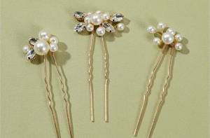 lot 3004 image: Hair Pins with Pearl and Crystal Beads Set of 3