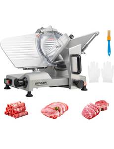 lot 18062 image: ROVSUN 10 inch Commercial Meat Slicer, 240W Electric Meat Slicer Machine, Frozen Meat Deli Cheese Food Slicer with Adjustable Thickness(0-12mm), Upgraded Carbon Steel Blade for Home and Commercial - Retail $265