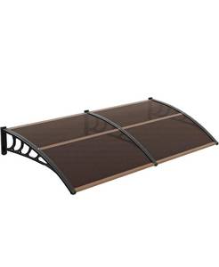 lot 18073 image: VINGLI Window Awning Door Canopy Exterior, 40 x 80 Awnings for Doors Polycarbonate Cover Patio Door Awning Rain Snow Sunlight Protection Hollow Sheet (Brown Board & Black Bracket) - Retail $61