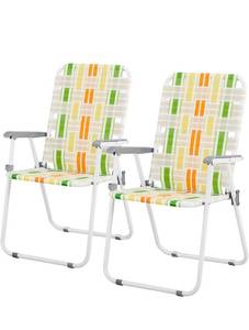 lot 18084 image: Set of 2 Patio Folding Lawn Chair, Outdoor Beach Portable Camping Chair, Webbed Folding Chair for Yard, Garden,Light Green - Retail $0
