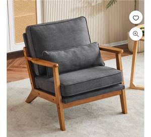 lot 18093 image: Ktaxon Accent Chair Line Fabric Upholstered Armchair, Reading Club Chair with Pillow for Living Room Bedroom Furniture Gray - Retail $129