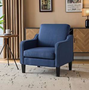 lot 18095 image: VINGLI Mid century Modern Accent Chair,Navy Blue Fabric Accent Chairs for Living Room Upholstered Armchair with Scooped Arms for Bedroom,Apartment,Studio,Office,Waiting Room - Retail $152