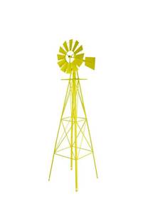 lot 18097 image: VINGLI 8FT Ornamental Windmill Backyard Garden Decoration Weather Vane, Heavy Duty Metal Wind Mill w 4 Legs Design (Yellow) - Retail $59
