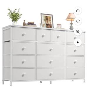 lot 18099 image: Black and Wood Dresser for Bedroom TV Stand with 13 Drawers for for 55 TV, Fabric Wide Dresser for Living Room - Retail $0