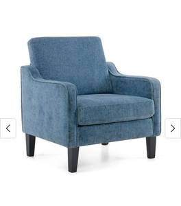 lot 18117 image: VINGLI Mid Century Modern Fabric Accent Chair - Navy-Blue - Retail $212