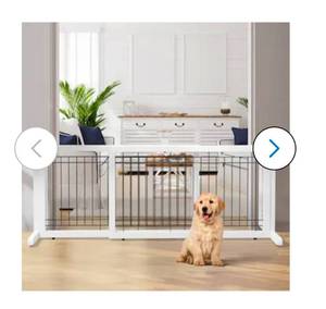 lot 18122 image: VINGLI Dog Gate for Stairs Free Standing Pet Gate for Driveway, Solid Wood Puppy Doggie Gates for Indoors Adjustable from 40 to 71 Wide - Retail $69