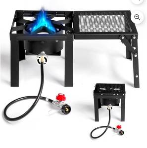 lot 18124 image: Propane Stove 50000 BTU Cooker Outdoor Camping Picnic Stove Stand BBQ Grill - Retail $59