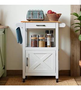 lot 18127 image: VINGLI Rolling Kitchen Island Cart with Storage Cabinet & Microwave Stand, Small Coffee Bar Cart on Wheels with Drawer, Towel Rack for Small Kitchen Apartment, White - Retail $89