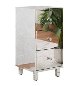 lot 18128 image: VINGLI 11.8W x 23.5H 3-Drawers Nightstand with Mirror-Look FinishSilver Nightstand for Bedroom - Retail $64