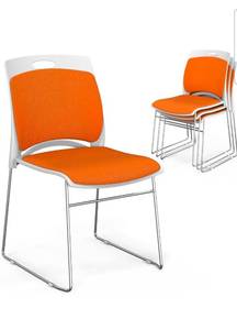 lot 18130 image: VINGLI Stackable Plastic Mesh Padded Chairs for Office Set of 4, OrangeStacking Chairs with Metal Sled Base, Ergonomic Plastic Pad Seat & Back, Waiting Banquet Guest Break Room, Easy to install - Retail $109