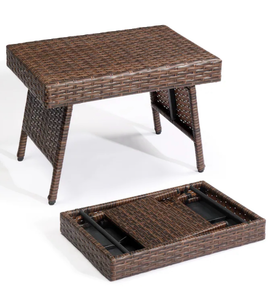 lot 18134 image: 23.6W x 15.7H Outdoor Folding Rattan Side TablePortable Wicker End Table for Patio Garden Brown - Retail $0