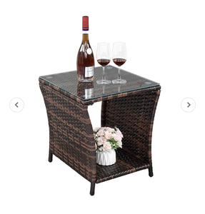 lot 18139 image: Outdoor Wicker Side Table with Storage Brown - Retail $59