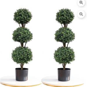 lot 18148 image: Set of 2 47 inch-4Ft Artificial Boxwood Topiary Ball Tree Topiaries Greenery IndoorOutdoor Plants - Retail $0