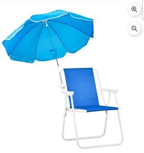 lot 18158 image: Ktaxon Folding Beach Chair with Umbrella, Portable Camping Chair for Adults, 265lbs Capacity, Lightweight, Blue - Retail $0