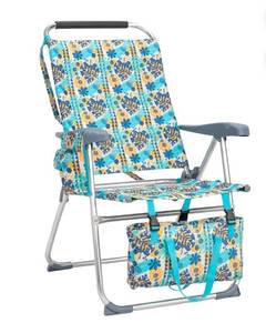 lot 18164 image: Ktaxon 17in Backpack Beach Chair, 7-Position Protable  Beach Chair, Light-Weight Foldable Camping Chair with Back Storage Bag & Shoulder Strap for Beach Poolside (Retro Summer) - Retail $50