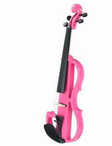 lot 18167 image: Full Size 44 Bunnel Edge Electric Silent Violin Set - Sparkly Pink Finish with Case, Bow, Rosin & Headphone Connection - Retail $70