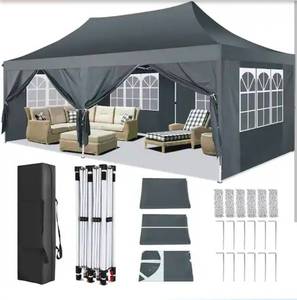 lot 18168 image: 10x20 Pop up Canopy Gazebo, Outdoor Canopy Tent with 6 Removable Sidewalls,for Backyard, Parties, Wedding, Black - Retail $239