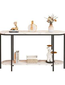 lot 18175 image: Karl home Console Table for Entryway,White Marbled Metal Frame,42 InchEntryway table with 2-tier storage shelves, display surface, modern behind couch table for living room hallway entrance foyer - Retail $79