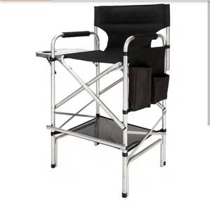 lot 18176 image: OmySalon Aluminum Frame 300 lbs. Folding Directors Chair w Side Table Storage Bag, Portable Makeup Artist Bar Height - Retail $120