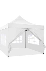 lot 18179 image: COBIZI 10x10 Pop Up Canopy Tent with 4 Sidewalls,Heavy Duty Canopy,WhitePopup Gazebo,High Stability,All Season Wind&Waterproof,UPF 50,Outdoor Wedding Backyard Deck Tent for Parties - Retail $0