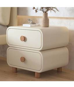 lot 18184 image: Modern Minimalist Nightstand Luxury Solid Wood Bedside Table with Drawer Side Table Bedside Furniture for Bedroom Living Room(Size40x40x50cm,ColorMilky White) - Retail $340