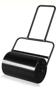 lot 18190 image: Outvita Lawn Roller, 10 Gallons Water and Sand Filled, BlackGarden Drum Roller, U Shaped Handle, Tow Behind Sod Roller, For Planting, Seeding - Retail $0