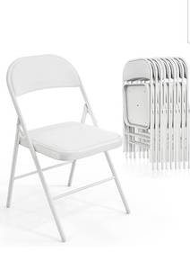 lot 18203 image: VINGLI 10 Pack Folding Chairs with Padded Seats, Metal Frame with Pu Leather Seat & Back, Capacity 350 lbs, White - Retail $179