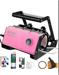 lot 18217 image: VEVOR Mug Heat Press, 11-30oz Tumbler Heat Press Machine, Sublimation Transfer Straight Skinny Tumblers, Cup Heat Press with Heat-resist Gloves & Tape, DIY Ceramic Mugs Cups Glasses, As Gift, Pink - Retail $120