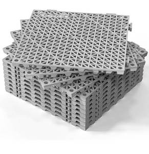 lot 18229 image: ROVSUN 12 PCS Interlocking Drainage Mat, 12����x12���� Drainage Tiles Interlocking,Soft PVC Floor Tiles, Non-Slip Drainage Holes for Restroom, Bathroom, Kitchen, Pool, Wet Areas,Grey - Retail $0