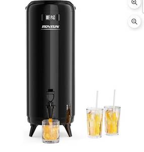 lot 18237 image: ROVSUN 4.8 Gallon Insulated Beverage Dispenser, Stainless Steel Hot and Cold Drink Dispenser, Ice and Hot Drink Server wSpigot, Hot and Cold Beverage Server for Coffee, Tea, Milk & Juice - Retail $100