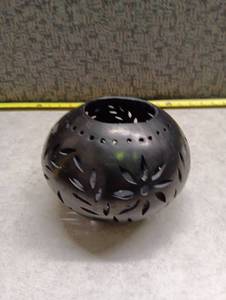lot 113 image: Black Decorative Perforated Sphere Candle Holder 5 inch