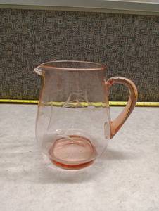 lot 126 image: Pink Glass Pitcher with Poured Spout and Applied Handle