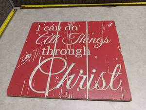 lot 198 image: Red Wall Art Sign I Can Do All Things Through Christ