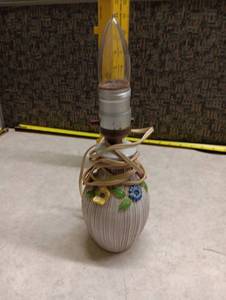 lot 227 image: Decorative Table Lamp with Floral Ceramic Base and Teardrop Shade - Untested